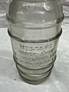 Vintage Mustard Horse Shoe Pickle Works Bottle 4.5" 895 in Diamond w/3 on Bottom - Picture 1 of 11