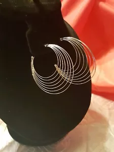 Silver Finish Multi Layer Metallic Hoop Design Earrings - Picture 1 of 4