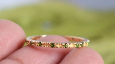 Green Peridot Gemstone 925 Sterling Silver Stacking Band Ring Partywear Jewelry - Image 1 of 4