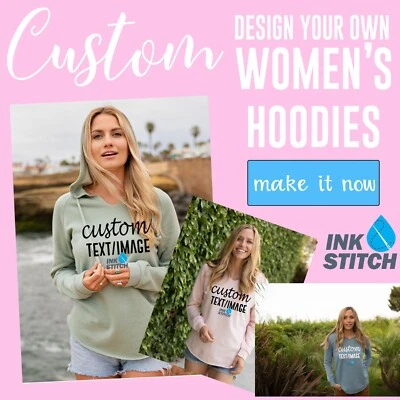 Sudaderas con capucha ligeras California Wave Ink Stitch para mujer diseña tu propia impresión Foto 1 de 4