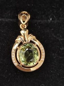 Certified 18k Gold Natural Tourmaline Genuine Diamond Pendant No Chain 18048 - Picture 1 of 4