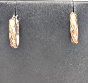 14k Two Tone Rose Gold & White Gold Twist Oval Hoop Earrings 15x18mm ~ 1.2g - Picture 1 of 10