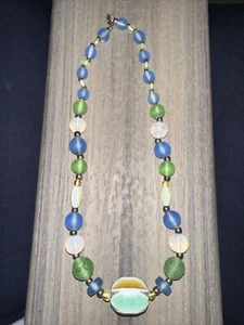 Vintage Art Deco Glass Brass Unique Bead Necklace 19 1/2” - Picture 1 of 4