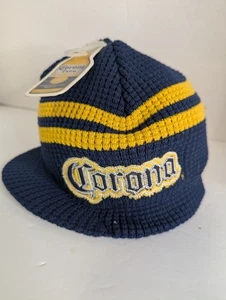 New Corona Beer Winter Knit Beanie With Bill Navy Yellow Warm Tropical Vibe - Picture 1 of 7