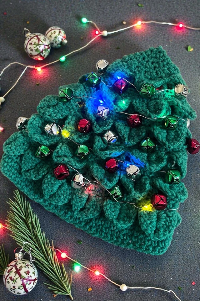 手工钩针圣诞树豆豆假日设计温暖、柔软、舒适 — 第 1/1 张图片