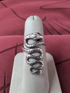 Stylish Handmade Sterling Silver 925 Stamped/Etched Snake Onyx Accents Ring Sz 7 - Picture 1 of 9
