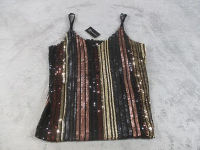 Топ женский INC International Concepts средний черный золотистый с блестками в полоску Cami Tank - Изображение 1 из 4