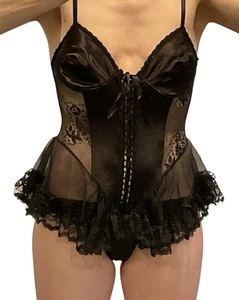 Vintage Secret Treasures Teddy Sz S Black Sheer Lace Bodysuit Sexy Babydoll - Picture 1 of 10
