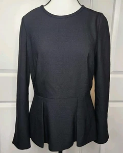 Cefinn Women's Peplum Blouse Longsleeve Size 8 Black Round Neck Work Evening - Picture 1 of 8