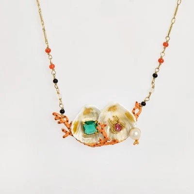PRETTY LES NEREIDES SEASIDE CORAL SHELL NECKLACE STONE NECKLACE - NEW - Image 1 of 2
