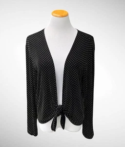 Cardigan Chico’s Travelers bianco e nero con cravatta a pois aperto davanti. Taglia 2 (M) - Foto 1 di 12