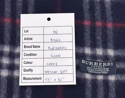 GENUINE BURBERRY VINTAGE  PRE-OWNED 100% CASHMERE SCARF NAVY MADE IN ENGLAND - Image 1 of 3