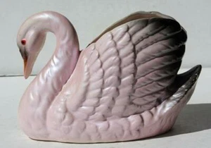 Swan Figurine Pink Larger Sized Planter Flower Vase Ceramic Porcelain Hand Paint - Picture 1 of 1