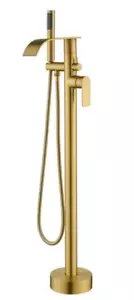 2-Handle Freestanding Tub Faucet with Hand Shower Waterfall in Brushed Gold - Picture 1 of 10