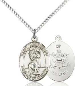 Sterling Silver Saint Christopher Army Medal Pendant Necklace 18" Chain Gift - Picture 1 of 4