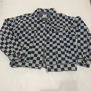 Forever 21 Girls Jacket Size 9/10 Denim White Blue Check Long Sleeve 3332 - Picture 1 of 14