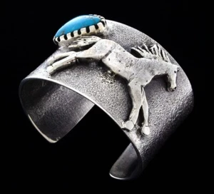 Pulsera Caballo Turquesa Azul Nevada Natural Por Artista Navajo Philander Begay - Imagen 1 de 4