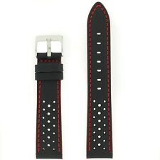 Watch Band GT Rally Racing Genuine Leather Black Red Blue Stitching 