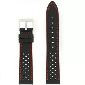 Watch Band GT Rally Racing Genuine Leather Black Red or Blue Stitching - Picture 1 of 8