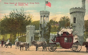 ST JOSEPH MO PONY CART AT ENTRY KRUG PARK VINTAGE POSTCARD c1910 042124 T - Picture 1 of 2