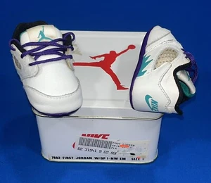 1989 Baby First Jordan 5 Grape Infant Size 1 c Nike W/ Original Jordan Tin - Picture 1 of 15