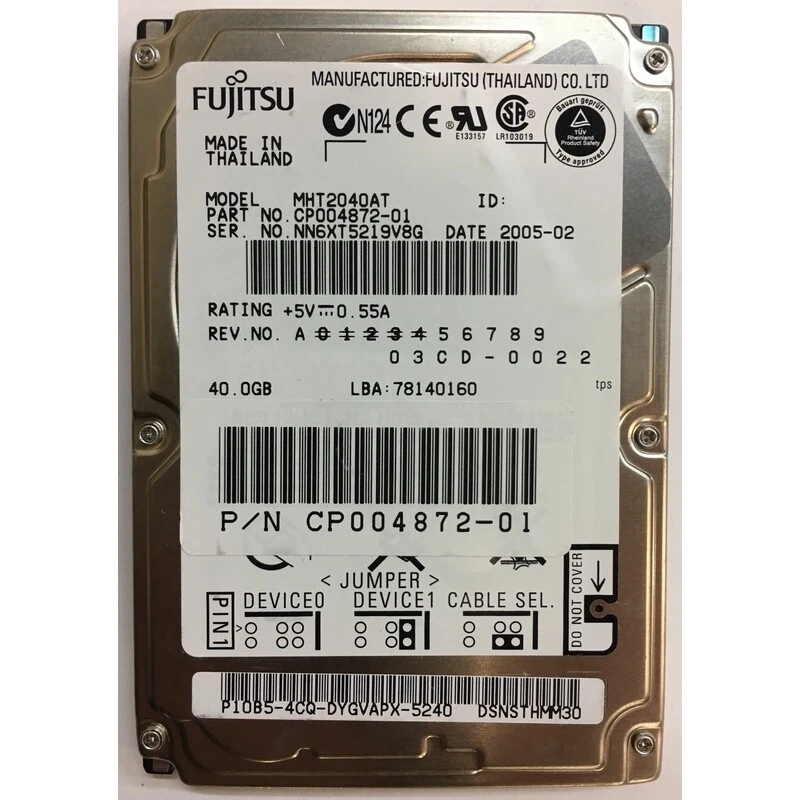 CP004872-01 - Fujitsu 40GB 4200 RPM IDE 2.5" HDD - Image 1 of 1