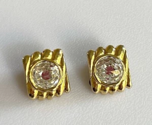 Vintage Chanel Clip On Rectangular Earrings Gold Plated Clear Crystals - Picture 1 of 7