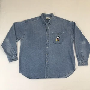 Disney Store Denim Shirt Cotton Long Sleeve Mickey Flipping Coin Size XXL - Picture 1 of 10