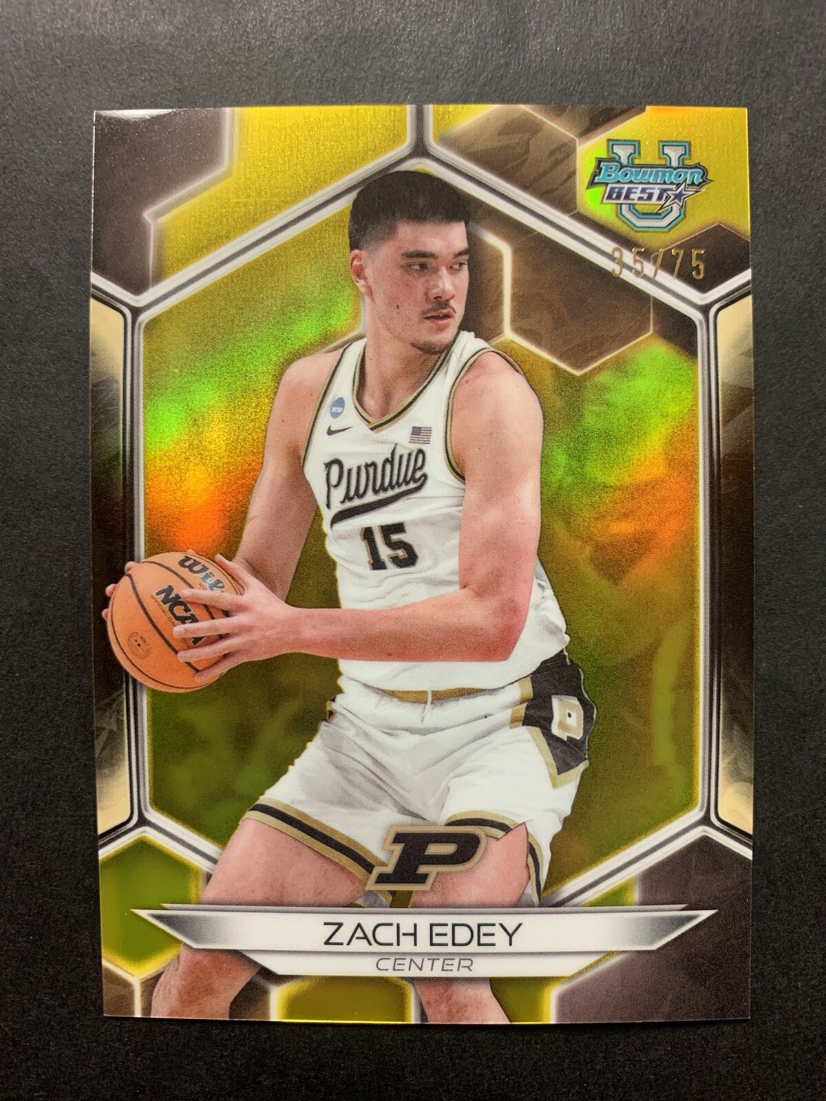 Zach Edey 2023-24 Bowman Best University Yellow Refractor /75 #74