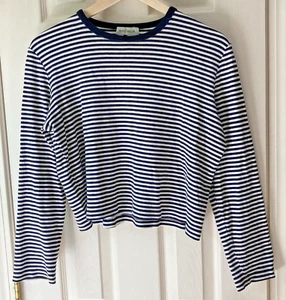 Ann Taylor Damen LARGE schwarz & weiß Streifen Langarm Crop Baumwolljersey A3 - Bild 1 von 7