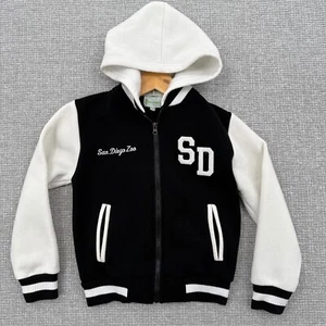San Diego Zoo Varsity Jacket Full Zip Hooded Black White SD Kids Size M/8 - Picture 1 of 10
