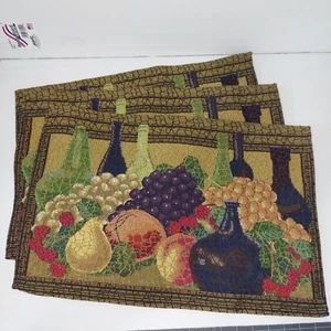 Croft & Barrow Tapestry Placemats Set of 3 – Wine & Fruit Design, 12"x18.5" - Picture 1 of 3