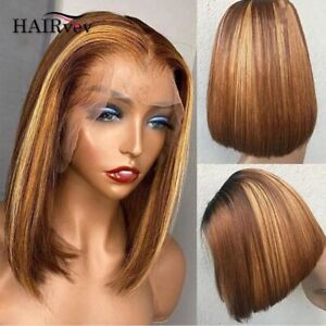 Highlight Short Bob 13x4 Lace Front Human Hair Wigs For Black Women PrePlucked