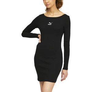 Puma Classics Ribbed Scoop Neck Long Sleeve Dress Womens Size L Casual 53601101 - Picture 1 of 4