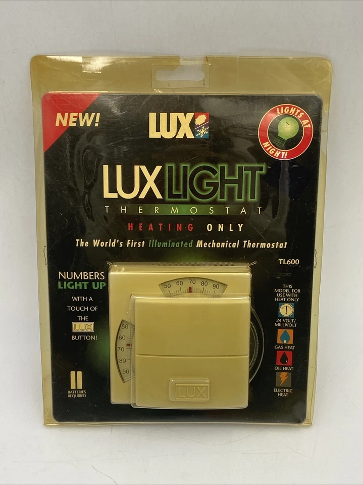 Lux Light TL600 Analog Heating Thermostat Lights at Night NOS - Image 1 of 4