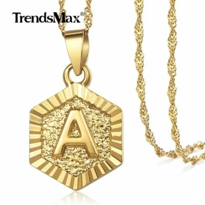 Mujeres Hombres Hexágono Relleno de Oro Inicial Letra A-Z Colgante Collar Joyería Navidad Foto 1 de 4
