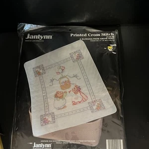 Jaylynn  1993 Printed Cross Stitch "A Blessing From Above" Bear Baby Quilt Kit - Picture 1 of 6