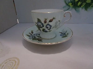 VTG Royal Grafton Bone China England Tea Cup and Saucer Baby Blue Morning Glory - Picture 1 of 6