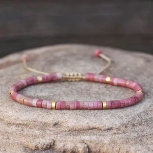 Delicate Pink Tourmaline Minimalist Bracelet Healing Crystal Gift Attract love - Picture 1 of 2