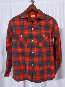Vtg 40s 50s MCM Loopneck Gredana Denmark Flannel Sanforized Cotton Plaid Shirt - Picture 1 of 6