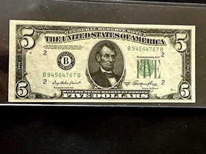 1950 B Serie A, F.R. 5 Dollar Marginal & Face Ink Transfer New York Error Note. - Picture 1 of 2