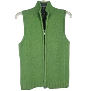 Eddie Bauer Green Lambswool Blend Vest S Cotton Lined Double Zip Outdoors Preppy - Picture 1 of 8