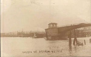 antique  PEORIA IL   WRECK OF PEORIA BRIDGE    AZO Real Photo postcard RPPC - Picture 1 of 2