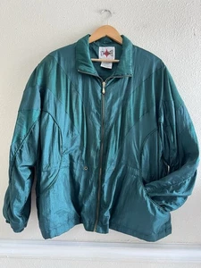 Active Frontier Vintage Bomber Jacket Unisex XL Teal Green Zip Pockets Sporty - Picture 1 of 13