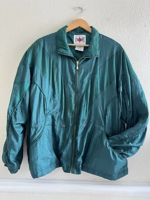 Chaqueta Bomber Active Frontier Vintage Unisex XL Verde Azulado Bolsillos con Cremallera Deportiva Foto 1 de 4