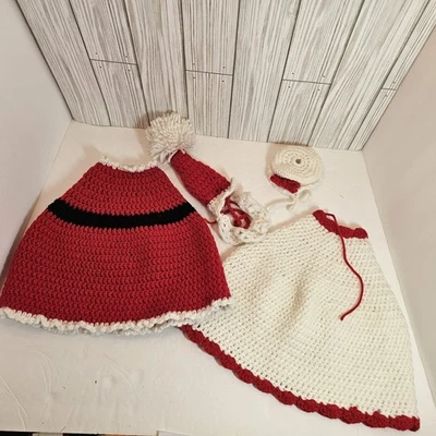 Ganso de porche ganchillo Santa señora Claus barba sombrero ropa Navidad rojo blanco Foto 1 de 4