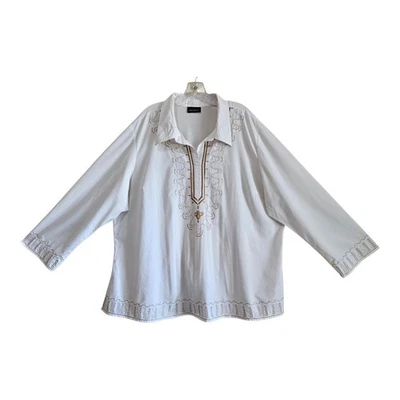 Blusa túnica campesina bordada blanca crema marrón 54" LANE BRYANT para mujer Plus 3X Foto 1 de 4