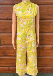 Mono vintage años 60 para mujer talla M-L flores años 60 sin mangas mameluco de una pieza - Imagen 1 de 7
