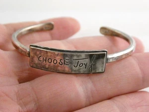 Designer Fine Silver 999 Choose Joy Cuff Bracelet 6.5 Inch Fit 15.9 Gram Weight - Picture 1 of 15