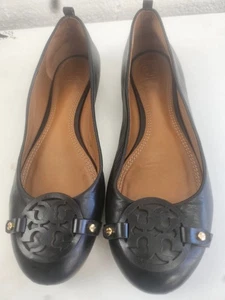 Tory Burch Miller Wedge Womens Size 9M Shoes Closed Toe Black Leather Logo - Picture 1 of 9